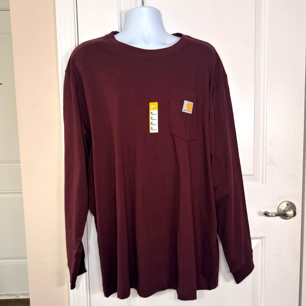Carhartt Loose Fit Heavyweight Long Sleeve Pocket T-Shirt Burgundy XL K126